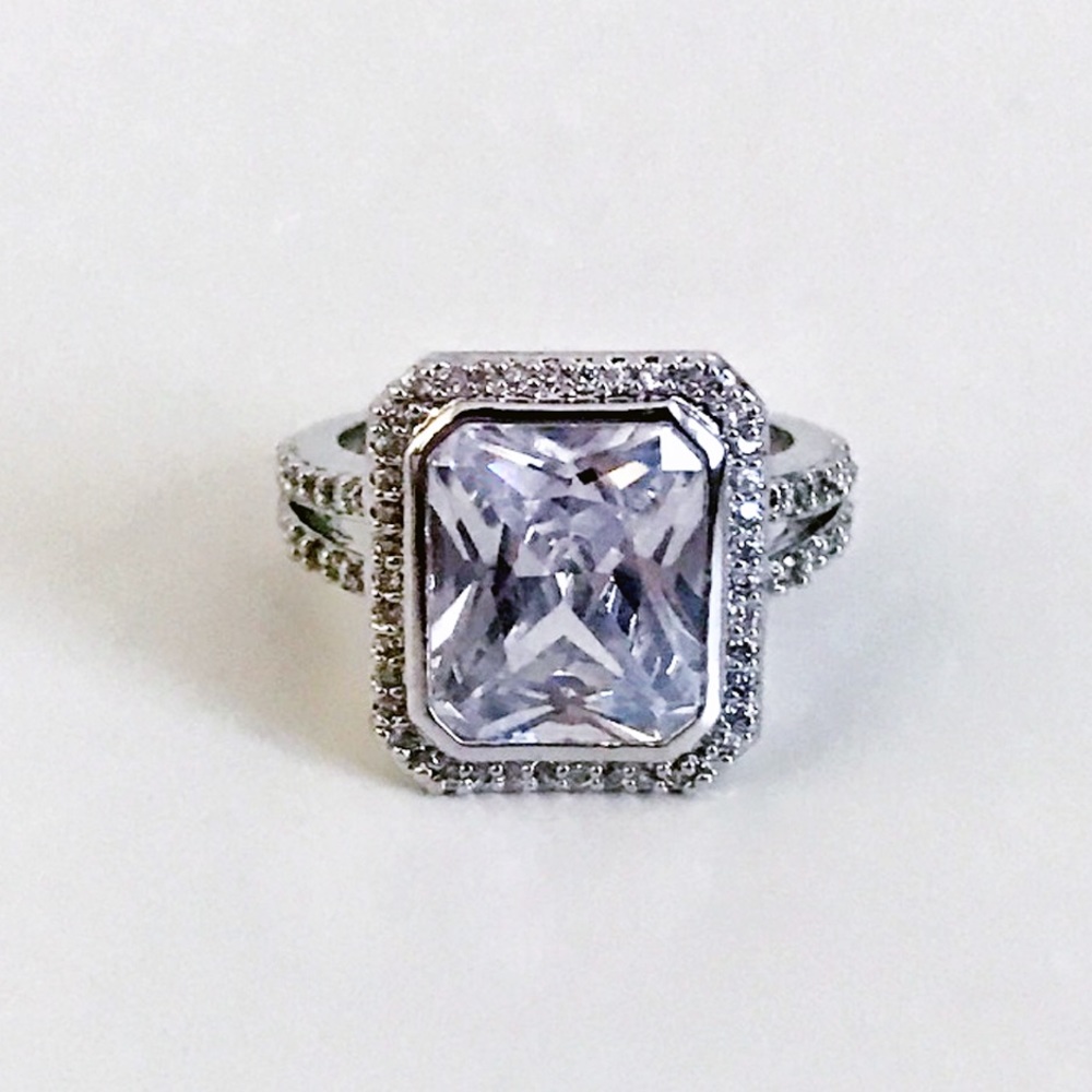 Emerald Cut Clear CZ Ring